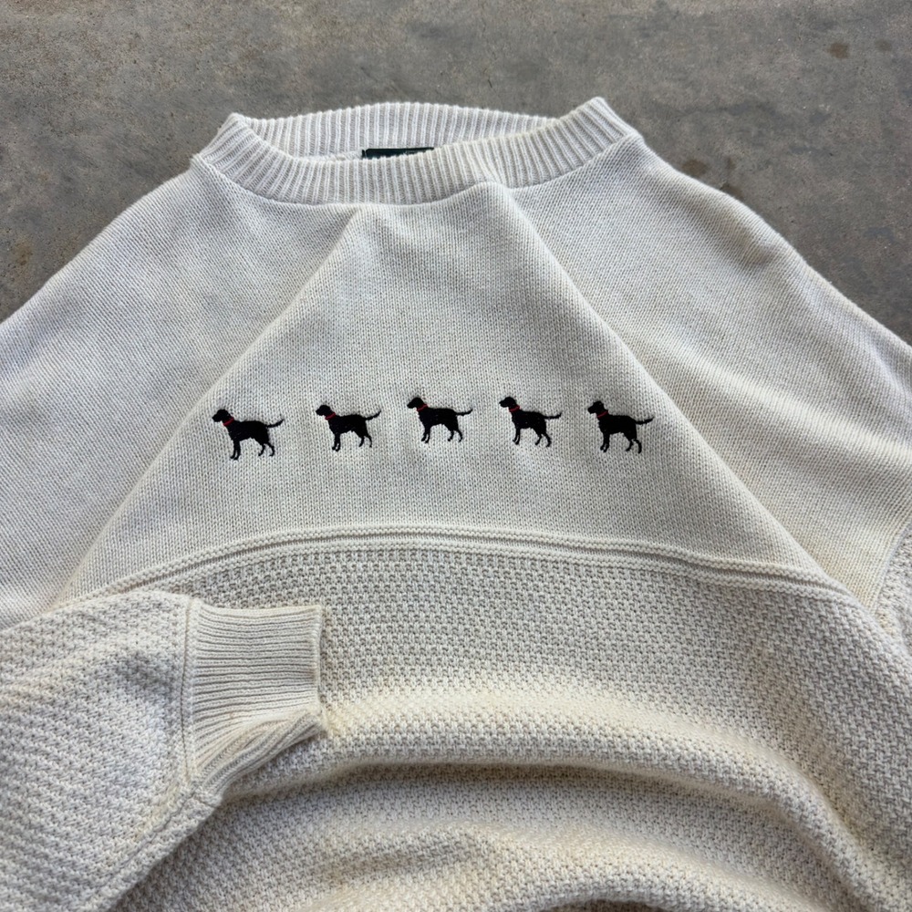Vintage 90s Orvis Dog Embroidered Sweater Made in USA Cream XL (d7)